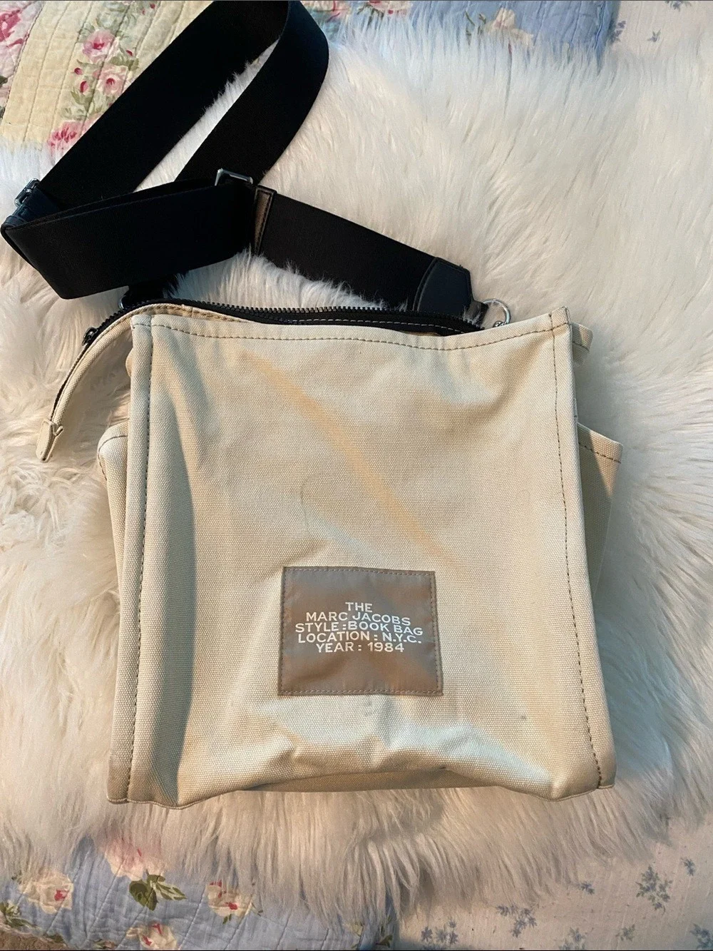 Marc Jacobs Cream Canvas Crossbody with Black Strap